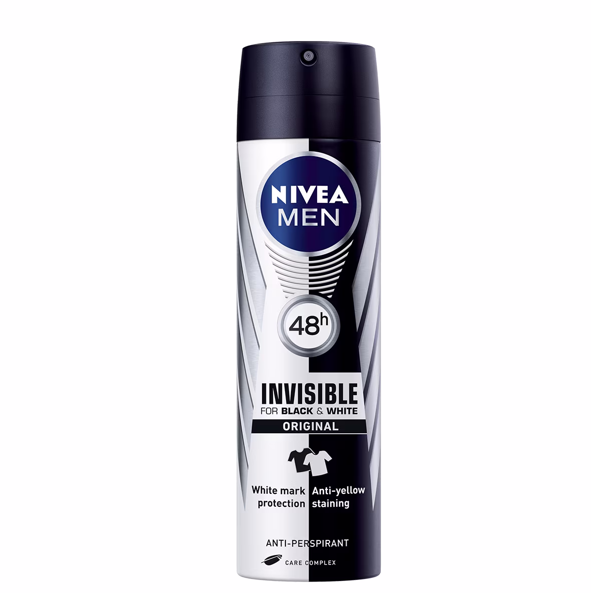 Nivea-Men-Black-White-Invisible-Original-150ml_33e2e9cb-54a3-490f-8516-0a8e30870f41.75d15094c4426f568a8cfac716d1aeba بخاخ مزيل العرق غير مرئي للرجال باللونين الأسود والأبيض، 150 مل - Image 1